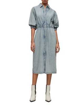 Allsaints Osa Denim Midi Dress In Light Indigo | ModeSens