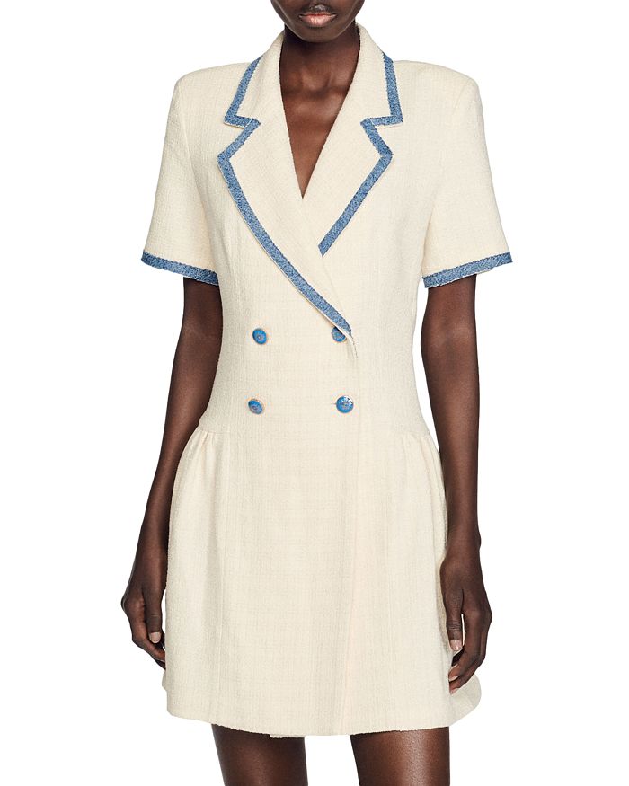 Sandro Seville Denim Trim Tweed Blazer Mini Dress | Bloomingdale's
