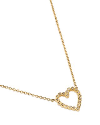 14K Yellow Gold Bezel Diamonds Diamond Open Heart Pendant Necklace, 16-18"