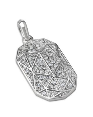 Men's Torqued Faceted Amulet in Sterling Silver with Diamonds, 37mm