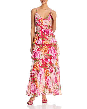 Eliza J Spaghetti Strap Floral Print Gown