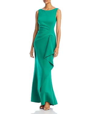 Sleeveless Side Tuck Ruffle Gown