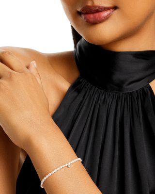 14k Yellow Gold Cultured Pearl Bead & Diamond Charm Bracelet