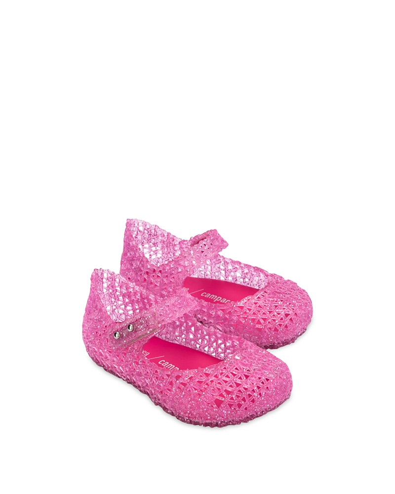 Mini Melissa Girls' Minicampap Glitter Zigzag Mary Jane Flats - Toddler In Pink Glitter