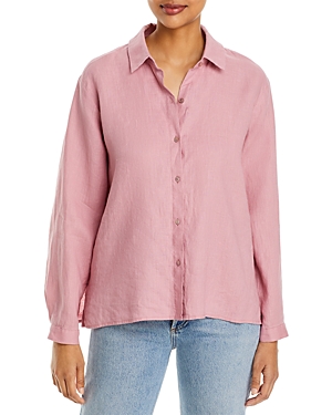 Eileen Fisher Side-slit Button-down Linen Shirt In Magno