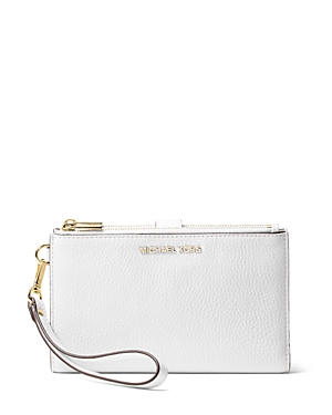 Michael Kors Michael  Adele Double Zip Leather Iphone 7 Plus Wristlet In Optic White