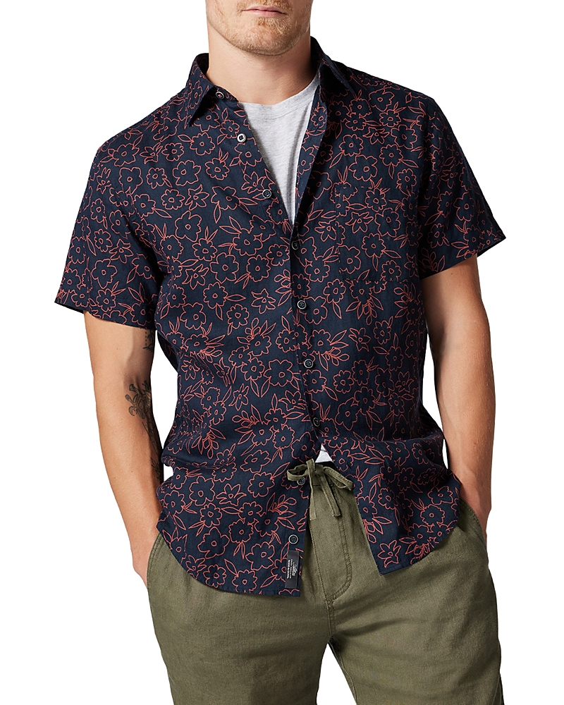 Rodd & Gunn Barrytown Sports Fit Floral Short Sleeve Linen Button-up Shirt In Peach
