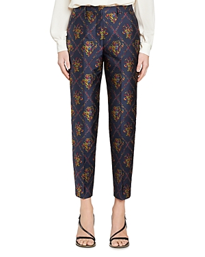 Etro Micor Floral Jacquard Trouser Pants In Navy
