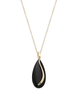 14K Yellow Gold Onyx Almond Pendant Necklace, 18" 