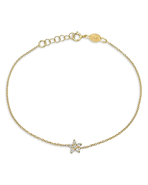 14K Yellow Gold Diamond Flower Chain Bracelet