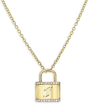 Zoe Lev 14k Gold Diamond Engraved Initial Lock Pendant Necklace, 16-18 In F