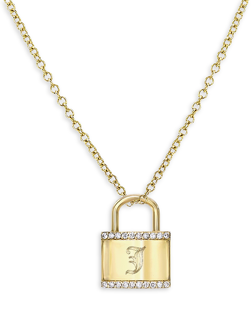 Zoe Lev 14k Gold Diamond Engraved Initial Lock Pendant Necklace, 16-18 In J