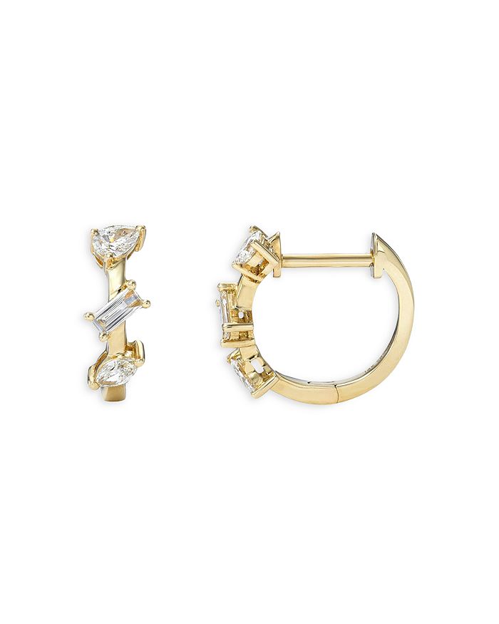 Zoe Lev 14K Yellow Gold Diamond Multi Cut Huggie Hoop Earrings ...