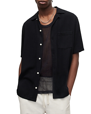 Allsaints Cudi Short Sleeve Button-up Camp Shirt In Jet Black