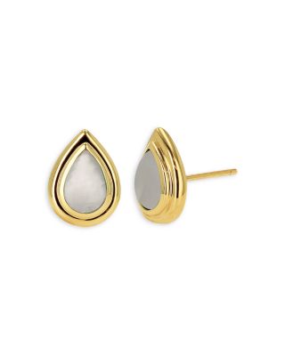 Rachel Reid 14K Yellow Gold Mother of Pearl Double Bezel Pear Stud Earrings