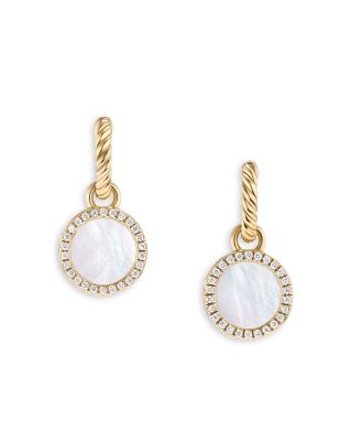 David Yurman - DY Elements Diamond Pav&eacute; & Mother of Pearl Drop Earrings in 18K Gold