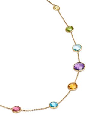 18K Yellow Gold Jaipur Multi Gemstone Long Necklace, 36"