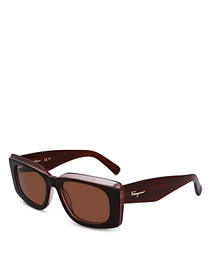 Shop Ferragamo Block Rectangular Sunglasses, 54mm In Brown/brown Solid