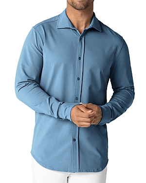 Swet Tailor Polished Cotton Blend Solid Modern Fit Button Down Shirt In Medium Blue