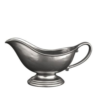 Pewter Stoneware Sauce Boat and Stand