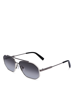 Ferragamo Leather Wrapped Pilot Sunglasses, 60mm In White/gray Gradient
