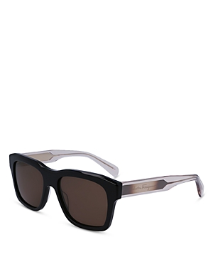 Shop Ferragamo Classic Logo Flat Rectangular Sunglasses, 56mm In Black/brown Solid