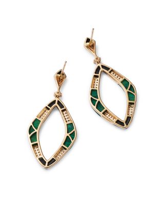 Malachite, Onyx & Diamond Drop Earrings in 14K Yellow Gold 