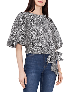 Vince Camuto Printed Bubble Sleeve Tie Front Top