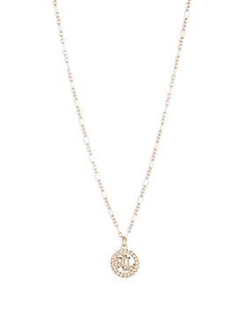 Ralph Lauren - Chain Framed Logo Pendant Necklace in Gold Tone, 15"-18"