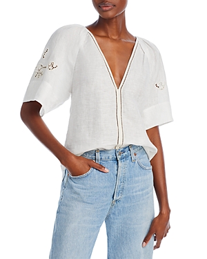 A.l.c Raye Linen Eyelet Top In White/off White