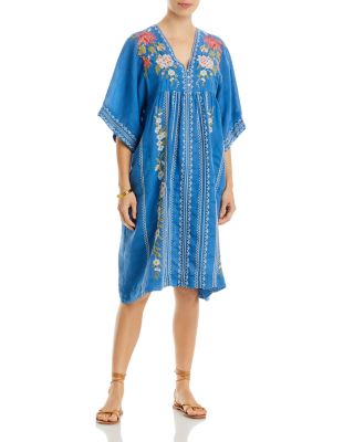 kimono embroidered dress Natori Linen Blend Embroidered Kimono Wrap Dress main image 0