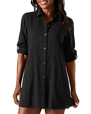 Shop Tommy Bahama Clip Jacquard Shirt Swim Cover Up In Black