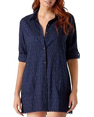 Shop Tommy Bahama Clip Jacquard Shirt Swim Cover Up In Mare Navy