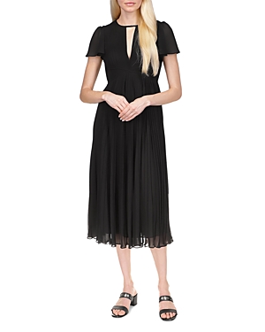 Shop Michael Michael Kors Pleated Midi Dress In Black