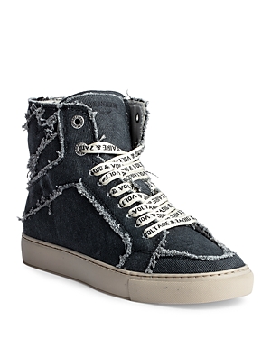 Zadig & Voltaire Women's High Flash Distressed Canvas High Top Sneakers In Noir