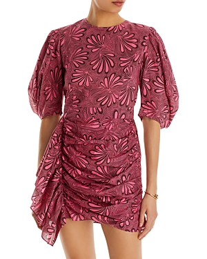 Rhode Pia Floral Print Cotton Mini Dress In Neon Pink Paraiso