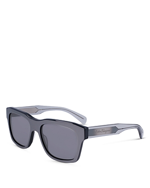 Shop Ferragamo Classic Logo Flat Rectangular Sunglasses, 56mm In Gray/gray Solid