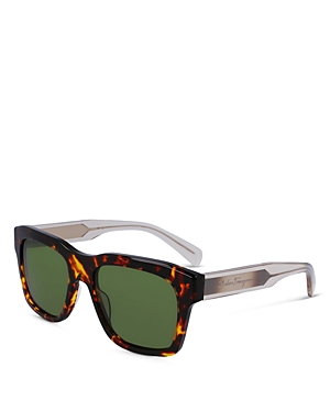 Shop Ferragamo Classic Logo Flat Rectangular Sunglasses, 56mm In Tortoise/green Solid