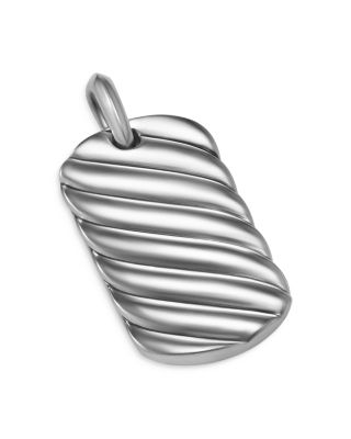 Men's Sculpted Cable Tag in Sterling Silver, 35mm