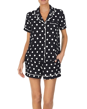 Shop Kate Spade New York Printed Short Pajama Set In Black Dot