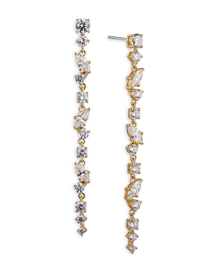 Nadri Flutter Cubic Zirconia Linear Drop Earrings in Rhodium Plated or