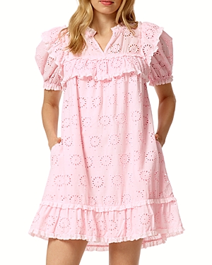 Stellah Short Sleeve Eyelet Mini Dress In Pink