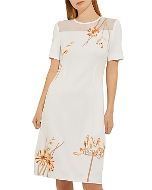 Shop Misook Floral Print Shift Dress In White/sand
