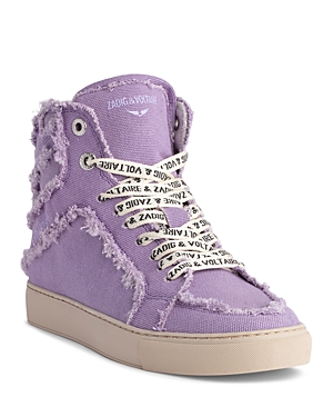 Shop Zadig & Voltaire Women's High Flash Distressed Canvas High Top Sneakers In Boomerang