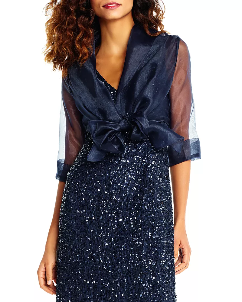 Adrianna Papell Organza Tie Front Wrap Jacket