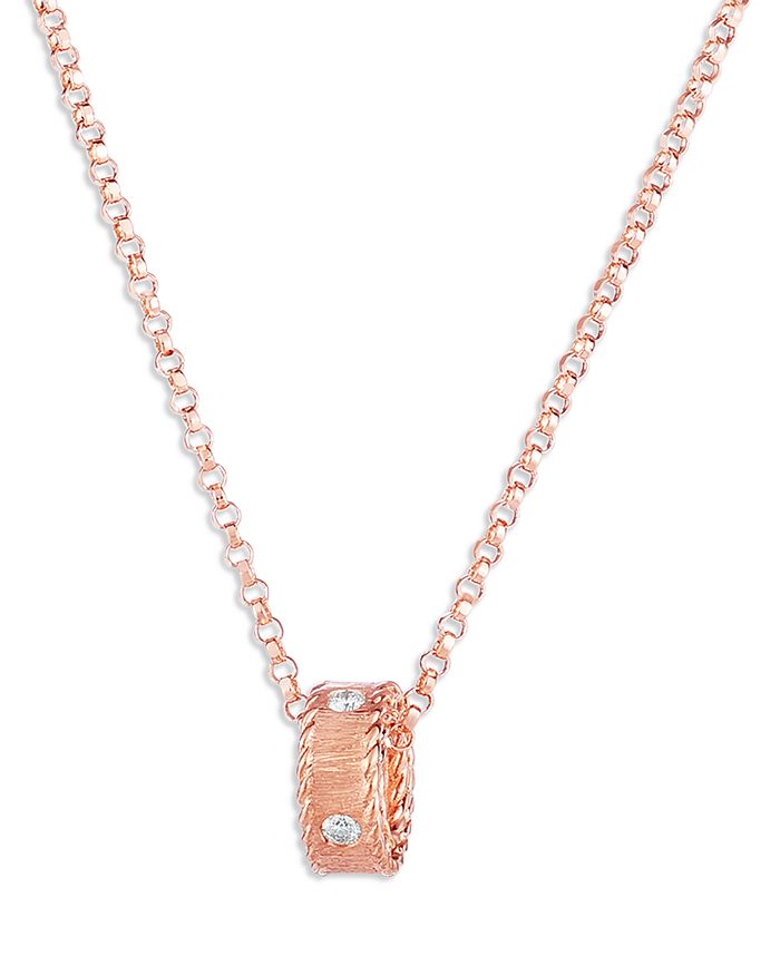 Roberto Coin 18K Rose Gold Princess Diamond Ring Pendant Necklace, 16