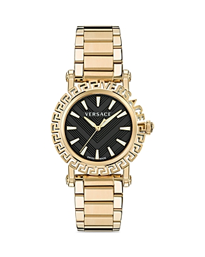 Versace Men's Greca Glam 40mm Ip Goldtone Stainless Steel Bracelet Watch In Black/gold