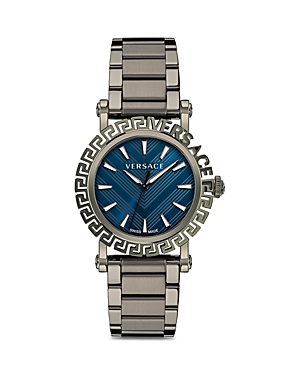 Versace Men's Greca Glam 40mm Gunmetal Tone Stainless Steel Bracelet Watch In Blue/gray