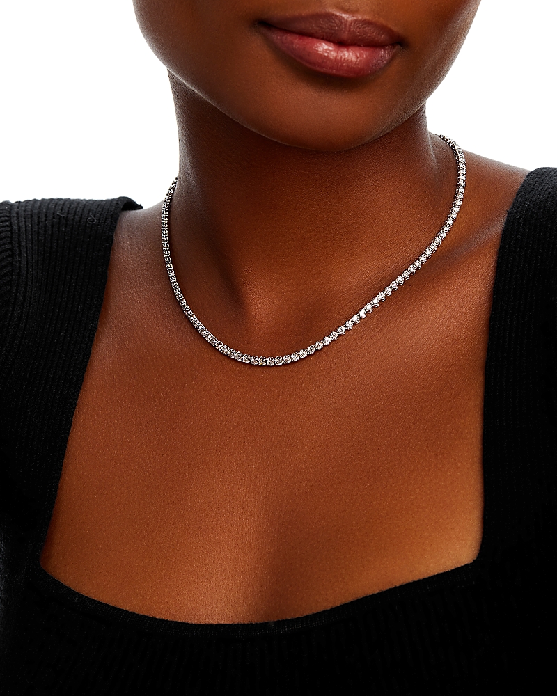 Bloomingdale's Fine Collection Diamond Crown Set Tennis Necklace in 14K White Gold, 6.0 tcw