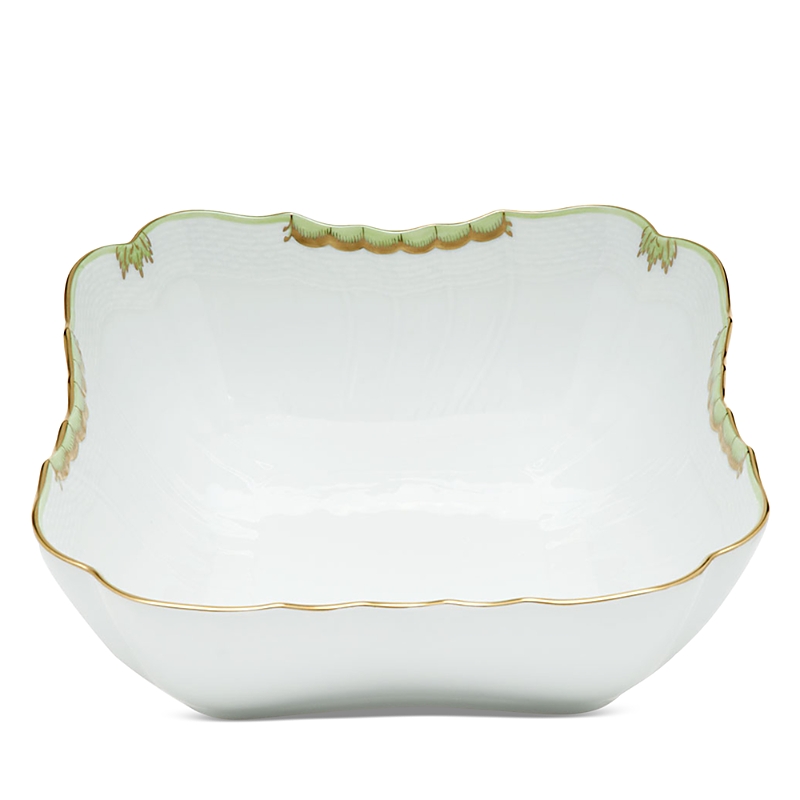 Herend Princess Victoria Green Square Salad Bowl In Green